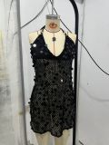 Women Sequin Black Hollow Dress