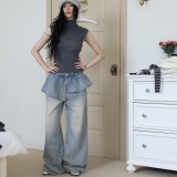 Women Spring Ruffle Denim Pants