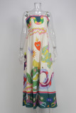 Women Elegant Print Suspender Dress