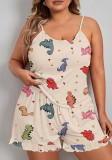 Women Animal Print Suspender Top and Shorts Two-Piece Set