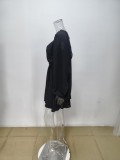 Women sexy hollow lantern sleeve v-neck off-shoulder dress