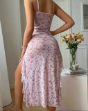 Mesh Straps Floral Dress & Thong Pajama Set
