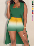 Women Gradient Print Shorts Three-Piece Set