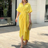Women Turndown Collar Maxi short-sleeved shirt dress