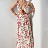 Women French style printed casual lace sexy dress