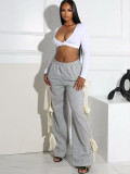 Women Spring Summer Casual Lace-Up Bow Solid Pants