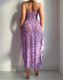 Mesh Straps Floral Dress & Thong Pajama Set
