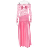 Women Summer Hollow Off Shoulder Sexy Slit Dress