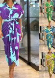 Women Turndown Collar Maxi short-sleeved shirt dress