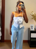 Women Striped Strapless Suspender Top and Pants Two-Piece Set