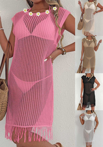 Women Holidays bikini cover-up sexy hollow See-Through beach dress