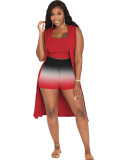 Women Gradient Print Shorts Three-Piece Set