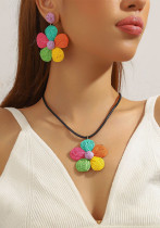 Women Holidays style raffia earrings necklace Simian candy color flower alloy earrings