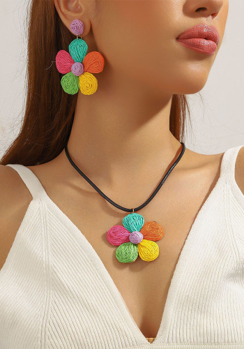 Women Holidays style raffia earrings necklace Simian candy color flower alloy earrings