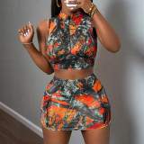 Women Branch Print Top and Skirt Two-piece Set