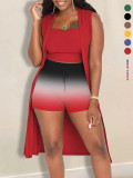 Women Gradient Print Shorts Three-Piece Set