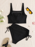 Women solid mesh patchwork drawstring Two Pieces Swimwear