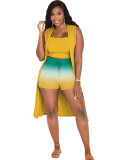 Women Gradient Print Shorts Three-Piece Set