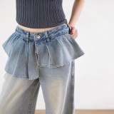 Women Spring Ruffle Denim Pants