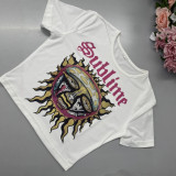 Women Spring Summer Printed Round Neck Short Sleeve T-shirt