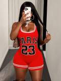 Women Summer Sexy Print Suspender U-neck Jumpsuit