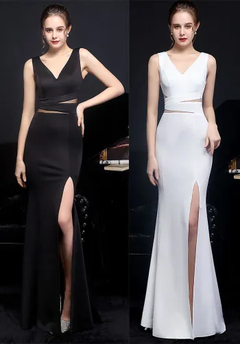 Summer Formal Sleeveless Slit Mermaid v-Neck Evening Dress