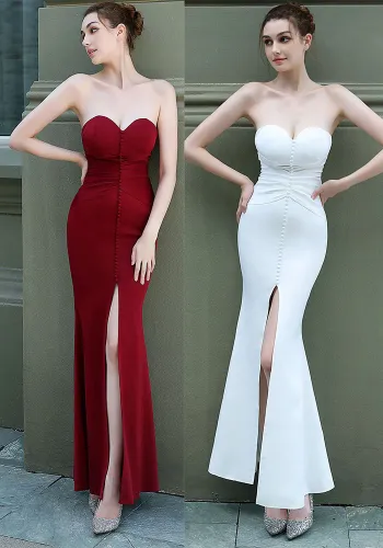 Summer front slit strapless mermaid evening dress