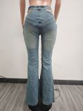 Women's fashion sexy zipper micro Bell Bottom Denim pants