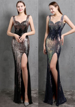 Formal Sequin Slit Sleeveless Mermaid Evening Dress