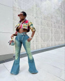 Women's fashion sexy zipper micro Bell Bottom Denim pants