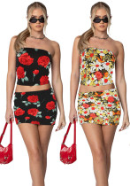 Summer Strapless Print Top Skirt Two-piece Set