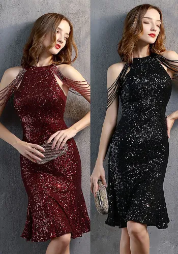 Formal sequin scoop neck mermaid party dress