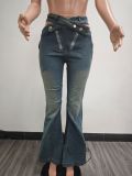 Women's fashion sexy zipper micro Bell Bottom Denim pants
