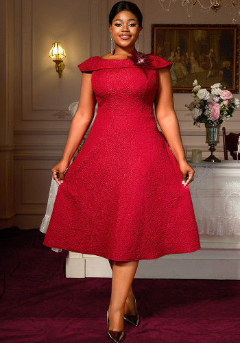 Plus Size jacquard a-line dress elegant ball gown