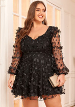 summer Plus Size women's mesh pattern Slim Waist dress