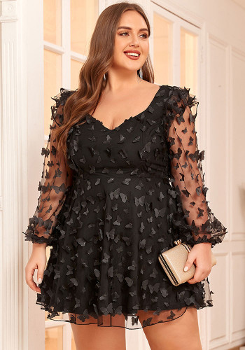 summer Plus Size women's mesh pattern Slim Waist dress