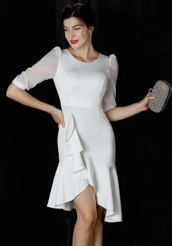 Formal Half Sleeve Solid Plain Irregular Mermaid Cocktail Dress