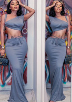 Women's Elegant and Casual Sexy Sleeveless Slash Shoulder Two Piece Skirt Set