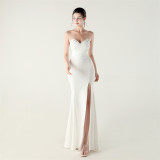 Women Wrap-chested Sweetheart Neck Cross Lace-Up Formal Party Evening Dress