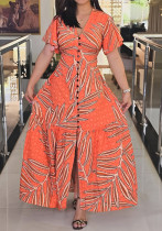Women Holidays Casual Lace-Up Printed Dress