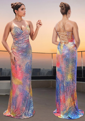 Women sexy suspender sequin dress