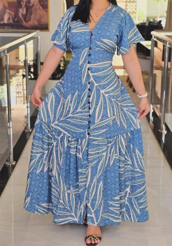Women Holidays Casual Lace-Up Printed Dress