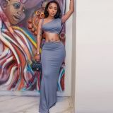 Women's Elegant and Casual Sexy Sleeveless Slash Shoulder Two Piece Skirt Set