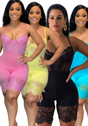 Women Body-fitting Suspender Lace Jumpsuit