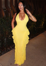 Women Sexy Halter Neck Lace-Up Double-Sided Ruffle Dress