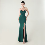 Women Wrap-chested Sweetheart Neck Cross Lace-Up Formal Party Evening Dress