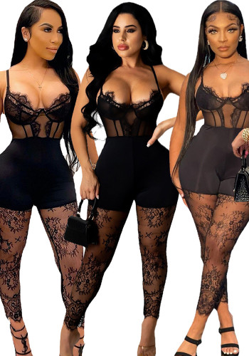Women Body-fitting Lace Suspender Jumpsuit