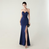 Women Wrap-chested Sweetheart Neck Cross Lace-Up Formal Party Evening Dress