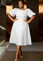 Flower Jacquard Round Neck Career A-line Dress