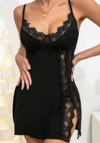 Women sexy lace sexy slit suspender dress two-piece set